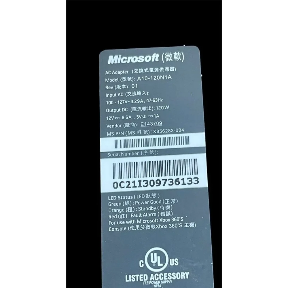 Genuine Microsoft XBOX 360 Model #A10-120N1A Power Supply AC Adaptor